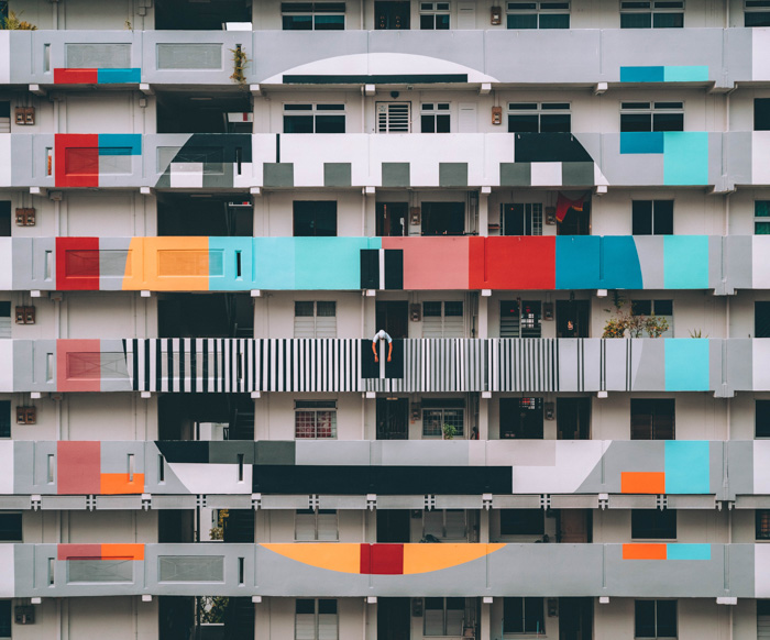 A colorful apartment block building 