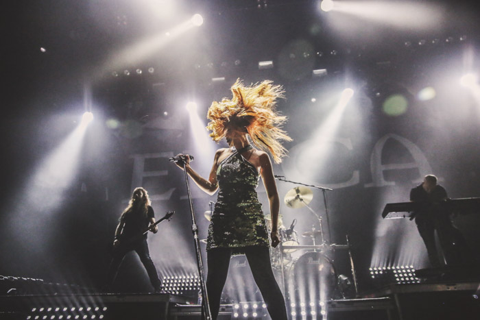 Simone Simons, the lead singer for the metal band Epica. High-speed image capturing wild hair movement,.