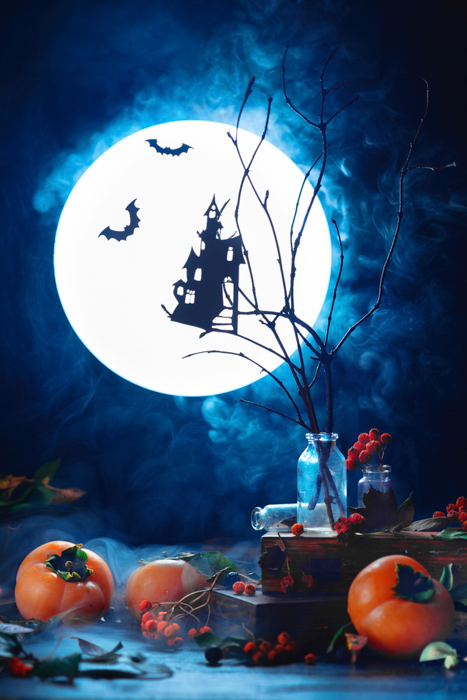 A Halloween themed still life composition highlighting use of contrasting colors in photography
