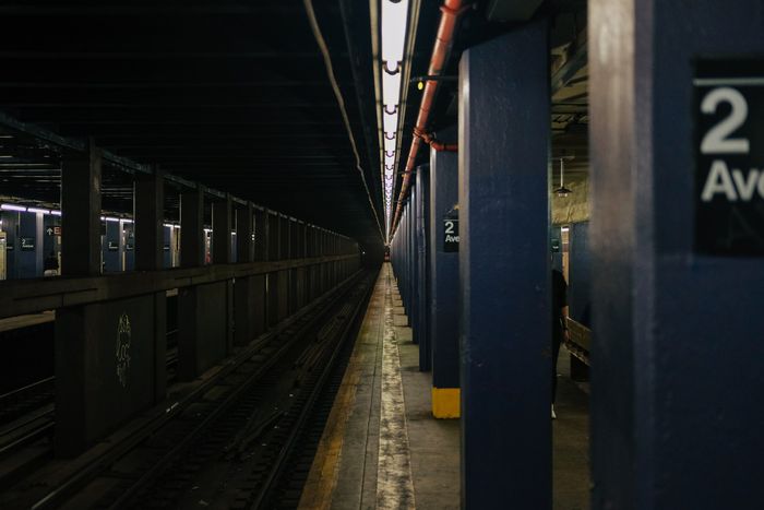 Photo of a subway station in low light