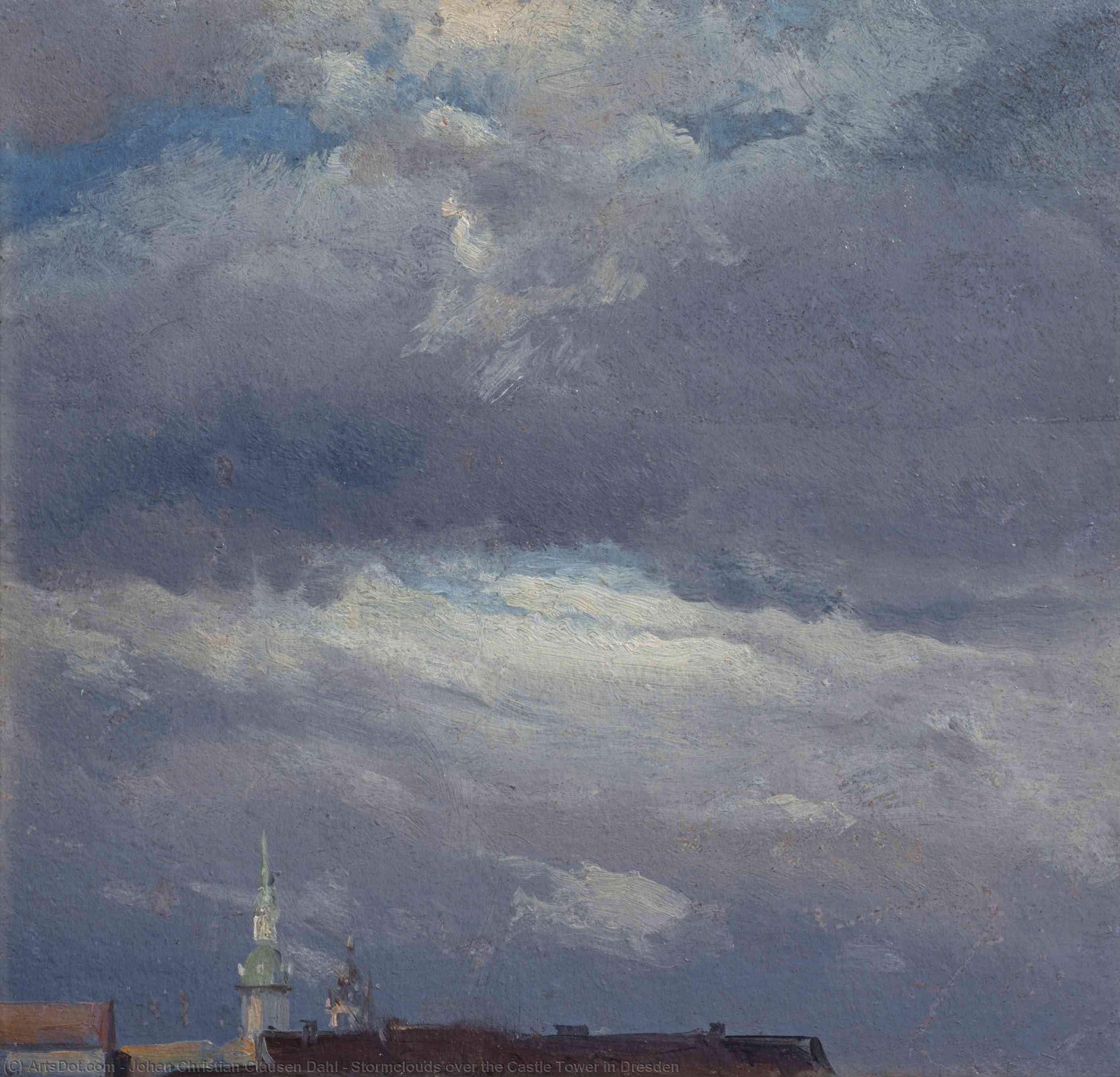 Johan christian clausen dahl stormclouds over the castle tower in dresden