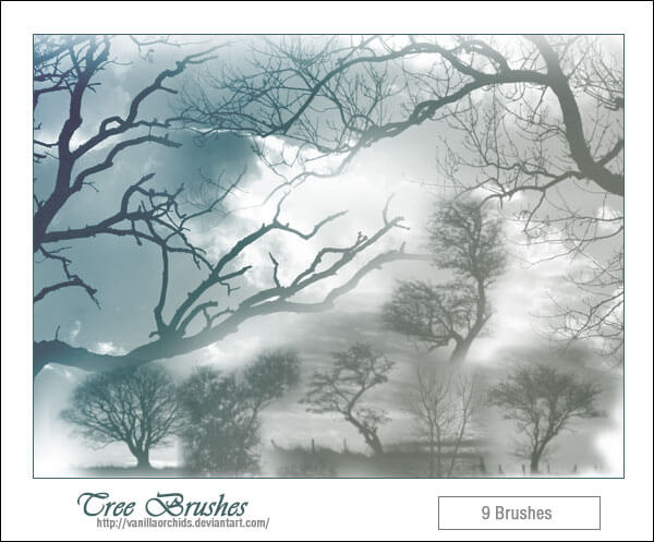 Кисти для рисования пейзажей с деревьями в Фотошопе