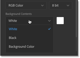 The initial background color options for the new Photoshop document