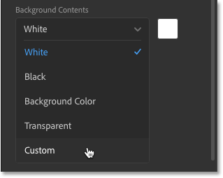 More Background Contents options for the new Photoshop document