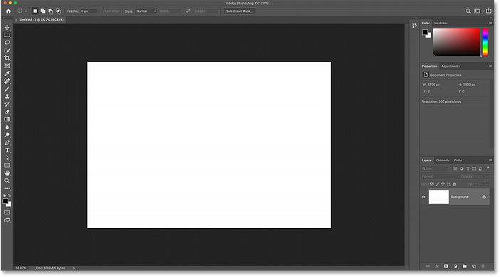 Opening the new Photoshop document with my custom settings