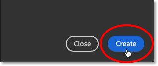 Clicking the Create button in the New Document dialog box.