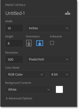 The Preset Details panel in Photoshop