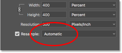 The resample method set to Automatic in Photoshop