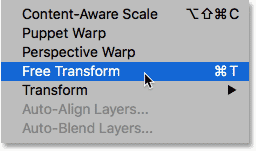 Selecting the Free Transform command in Photoshop