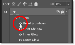Turning off one of the layer effects for a single layer in Photoshop