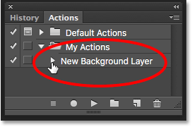 The Actions panel showing just the name of the new action. Image © 2016 Photoshop Essentials.com
