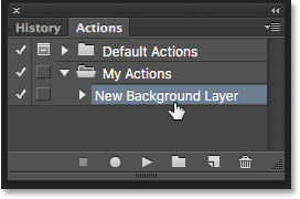 Selecting the New Background Layer action. Image © 2016 Photoshop Essentials.com