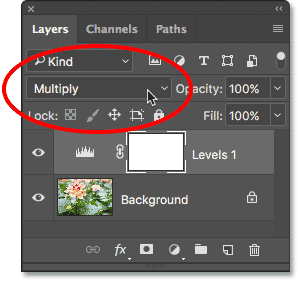 Changing the blend mode of the adjustment layer to Multiply. 
