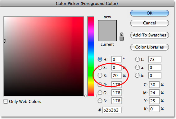 Choosing a light gray in the Color Picker in Photoshop.