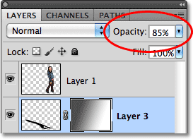 The Layer opacity option in Photoshop.