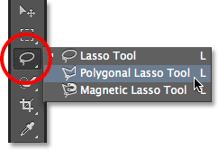 Selecting the Polygonal Lasso Tool in Photoshop.