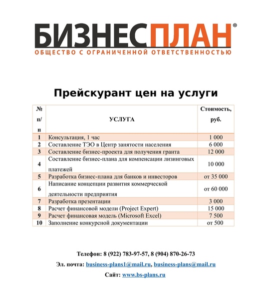 Бизнес план для получения субсидии от центра занятости для самозанятости