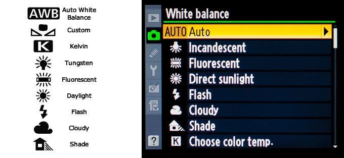 White Balance icons for Canon (left) and Nikon (right)